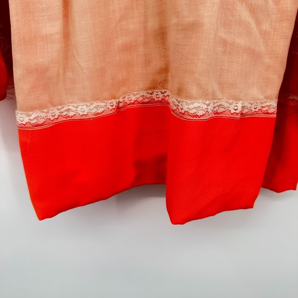 Vintage 60s Coral Highlighter Neon Babydoll‎ Mini Dress Gold White Woven Trim - Picture 12 of 15